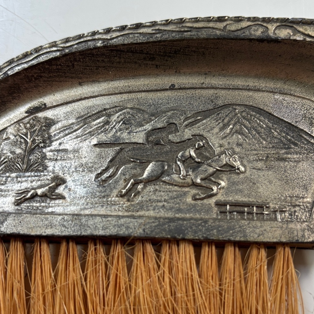 Vintage table crumb catcher equestrian horse riding Silver Dustpan and Brush Set - Picture 5 of 9